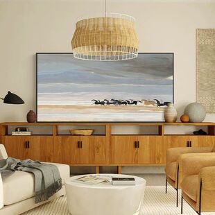 北欧风横版客厅装饰画现代简约沙发背景墙挂画美式壁画巨幅大气马