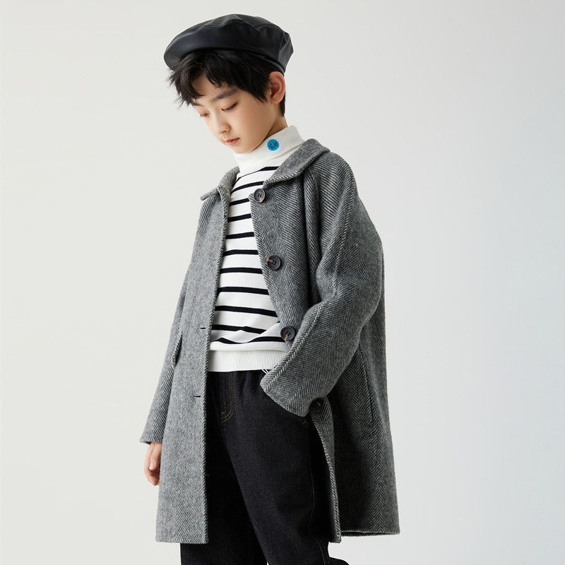 儿童呢大衣秋冬新款双面呢全羊毛呢子大衣男童洋气毛呢外套纯手工