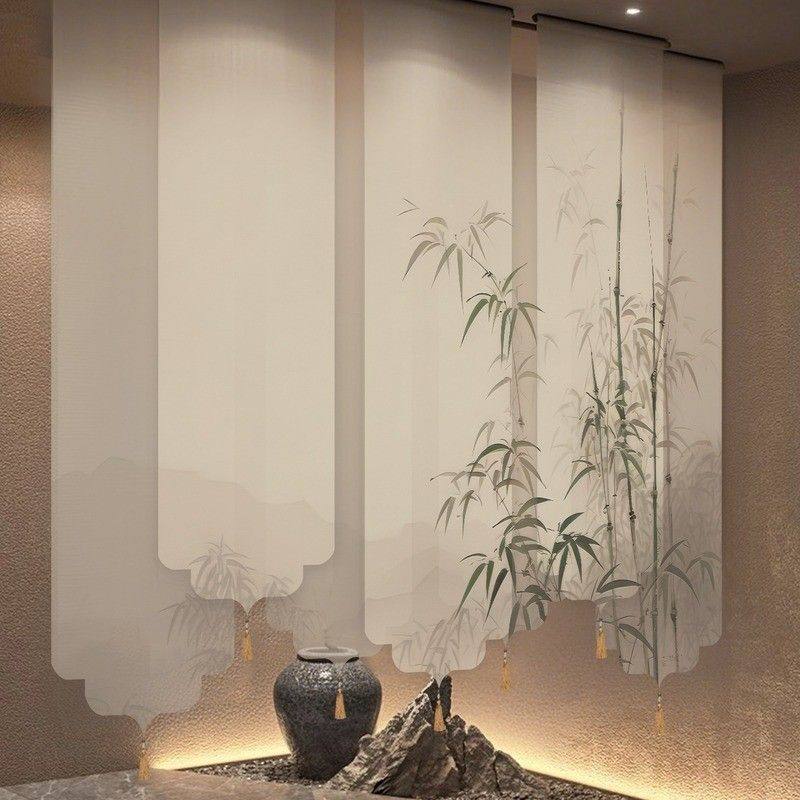 新中式卷帘山水画门帘电动窗帘宋式美学禅意复古遮光软屏风隔断帘,居家布艺,卷帘,淘宝优惠券,粉丝福利购,淘宝优惠卷