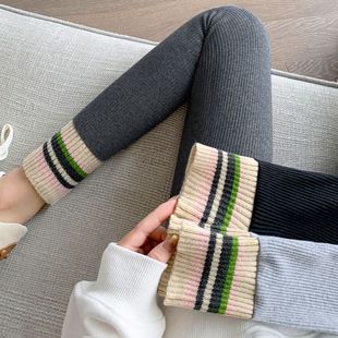 加绒加厚保暖棉裤 灰色螺纹打底裤 冬季 弹力内穿秋裤 女外穿春秋薄款