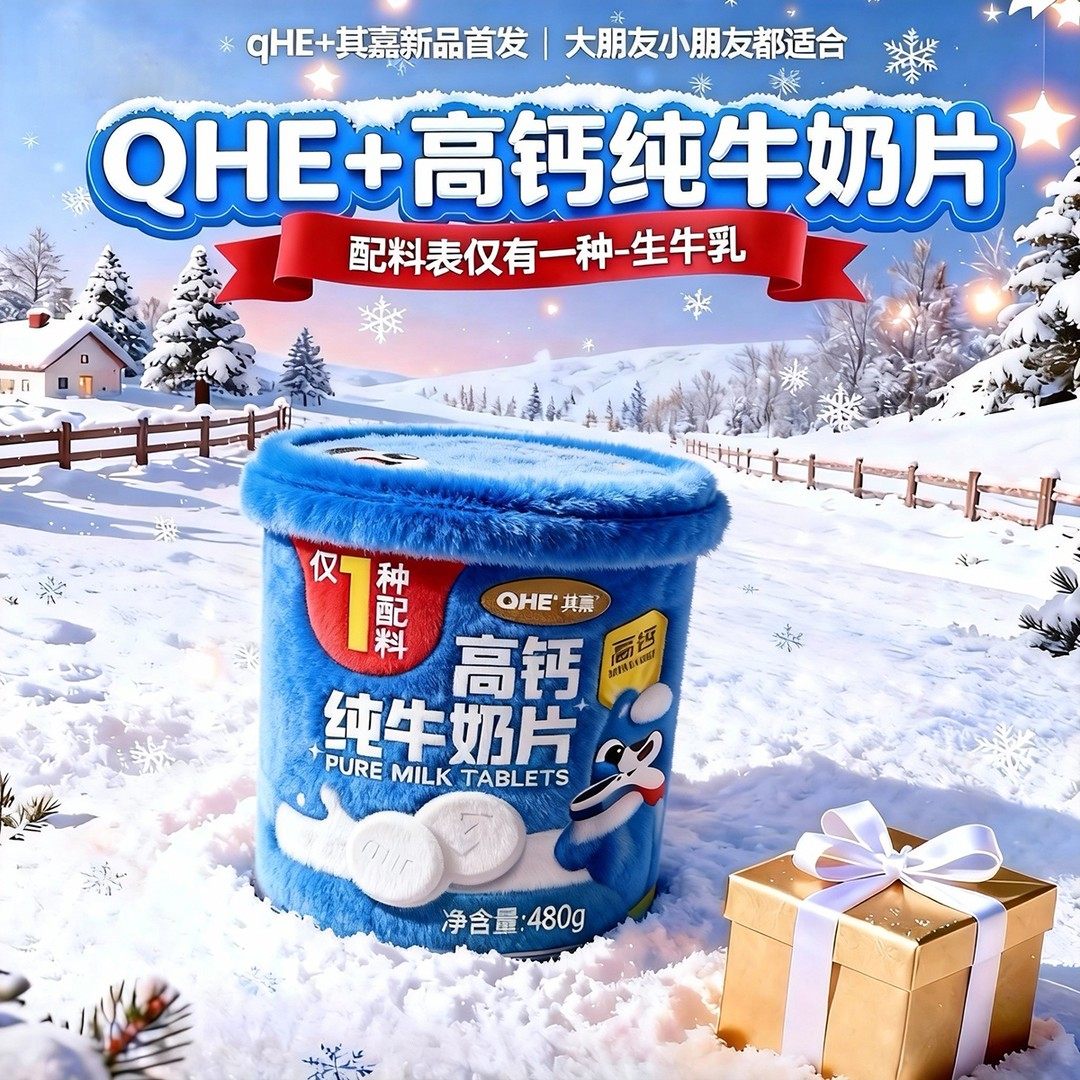 配料仅有-生牛乳QHE+其嘉高钙高蛋白纯牛奶片儿童9.4倍牛奶钙