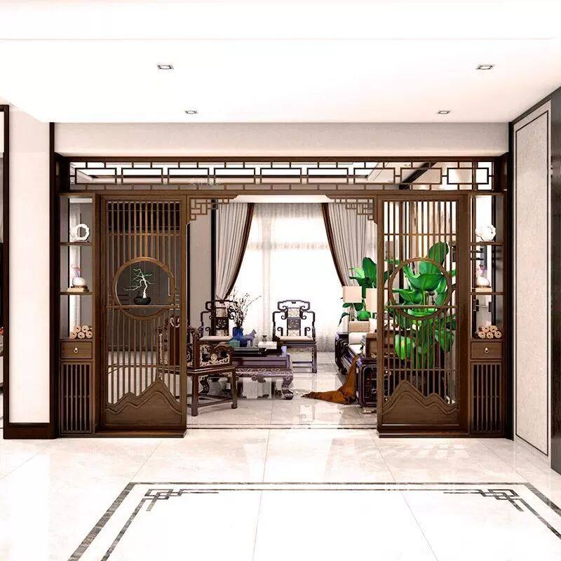 新中式实木月亮门拱门隔断客厅装饰柜入户玄关镂空月洞博古架酒柜