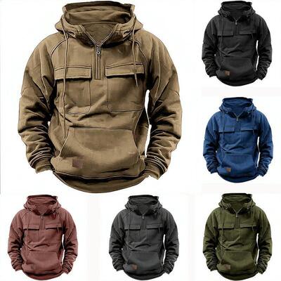 Men Tactical Sweatshirt Quarter Zip Cargo Pullover Hoodies