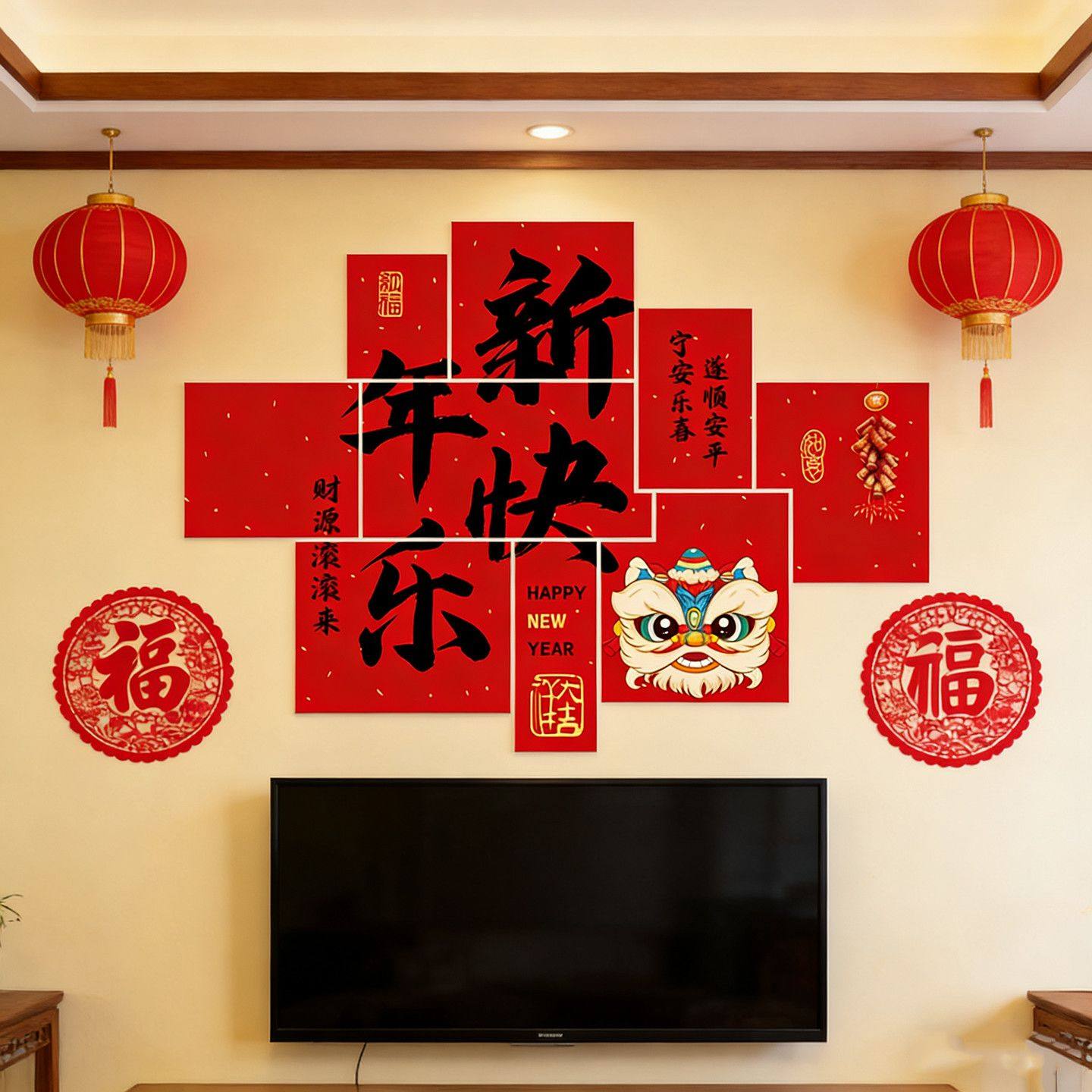 福字墙贴新年装饰品卡通春节家用客厅电视沙发背景墙过年氛围布置,节庆用品/礼品,节日装扮用品,淘宝优惠券,粉丝福利购,淘宝优惠卷