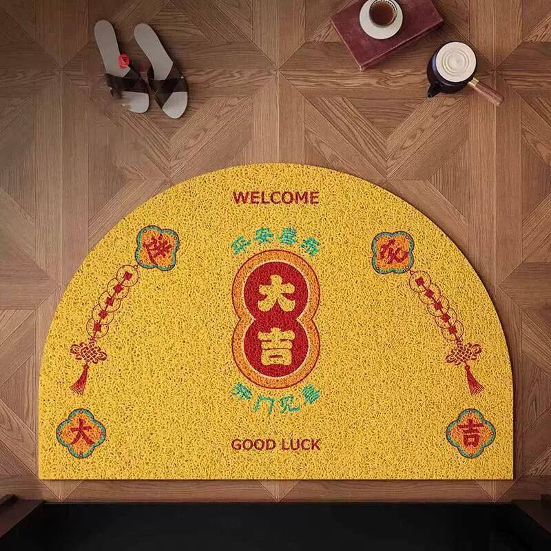 新中式半圆形金色地垫入户门垫黄色入门丝圈脚垫室内进门门口地毯,居家布艺,入户地垫,淘宝优惠券,粉丝福利购,淘宝优惠卷