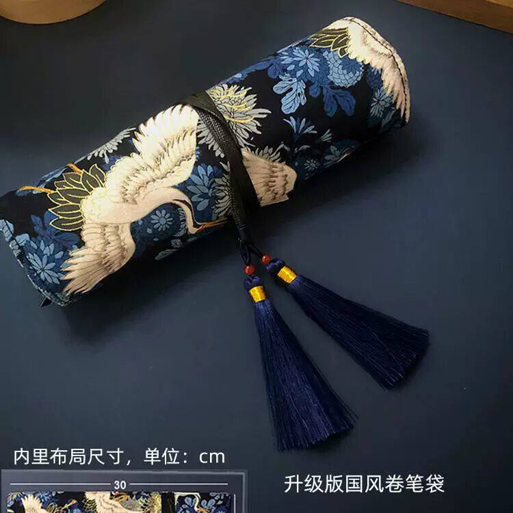 国潮古风黑色卷笔袋钢笔笔帘学生帆布男女简约大容量文具袋送礼物