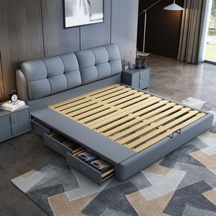 皮床主卧室现代简约高端大气轻奢1.5米8双人实木软包科技布艺大床