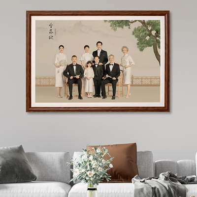 中式全家福放大相框挂墙洗照片加打印冲洗客厅婚纱照36寸来图定制