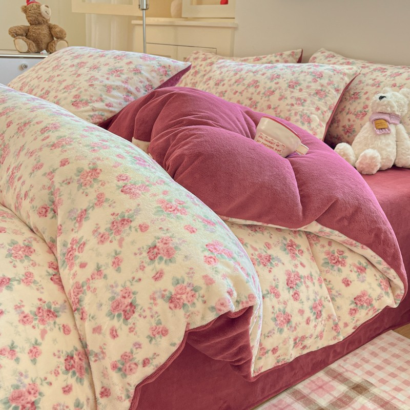 2025新款牛奶绒四件套双面加绒珊瑚绒床单人被套床上三件套秋冬季