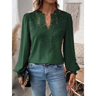 A fashionable lace V neck shirt for women's clothing