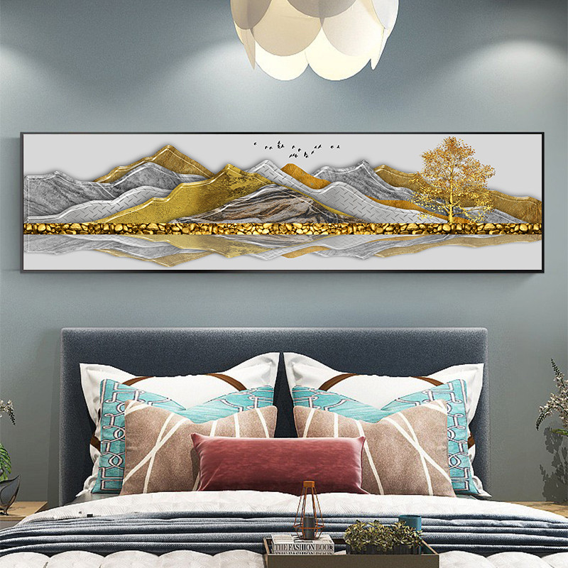 轻奢大气山水客厅沙发背景墙横幅装饰画背靠金山招财卧室床头挂画