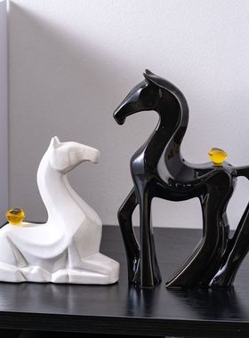 马元素礼物北欧风电镀陶瓷马摆件-现代简约潮流客厅摆件-闺蜜生日