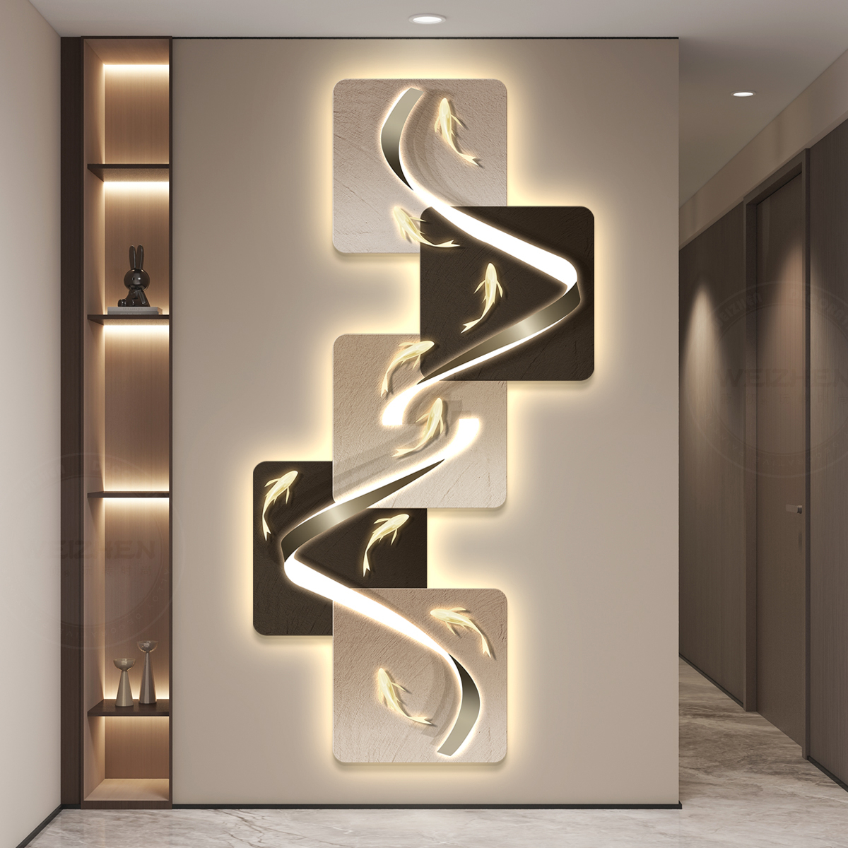 轻奢led带灯入户玄关装饰画走廊过道挂画壁画简约现代高级感抽象