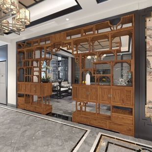 明清仿古家具新中式实木月洞门博古架榆木多宝阁门厅隔断尺寸定做