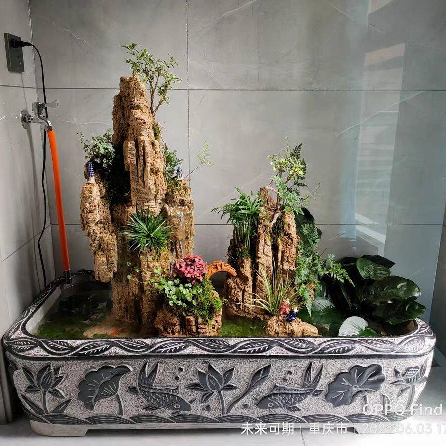 仿古石雕石头鱼缸花盆庭院荷花石槽青石水槽养鱼石缸流水摆件户外
