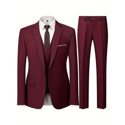 3pcs Men's Business Fashion Dress Suit Set Notch Lapel