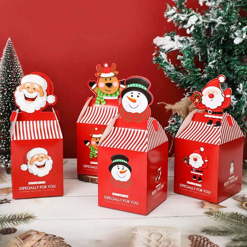 4pcs Christmas Gift Packing Box Santa Claus Snowman Elk Patt