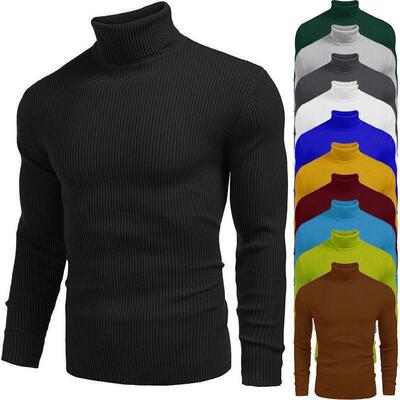 Men's knitted ribbed turtleneck high neck slim fit basic