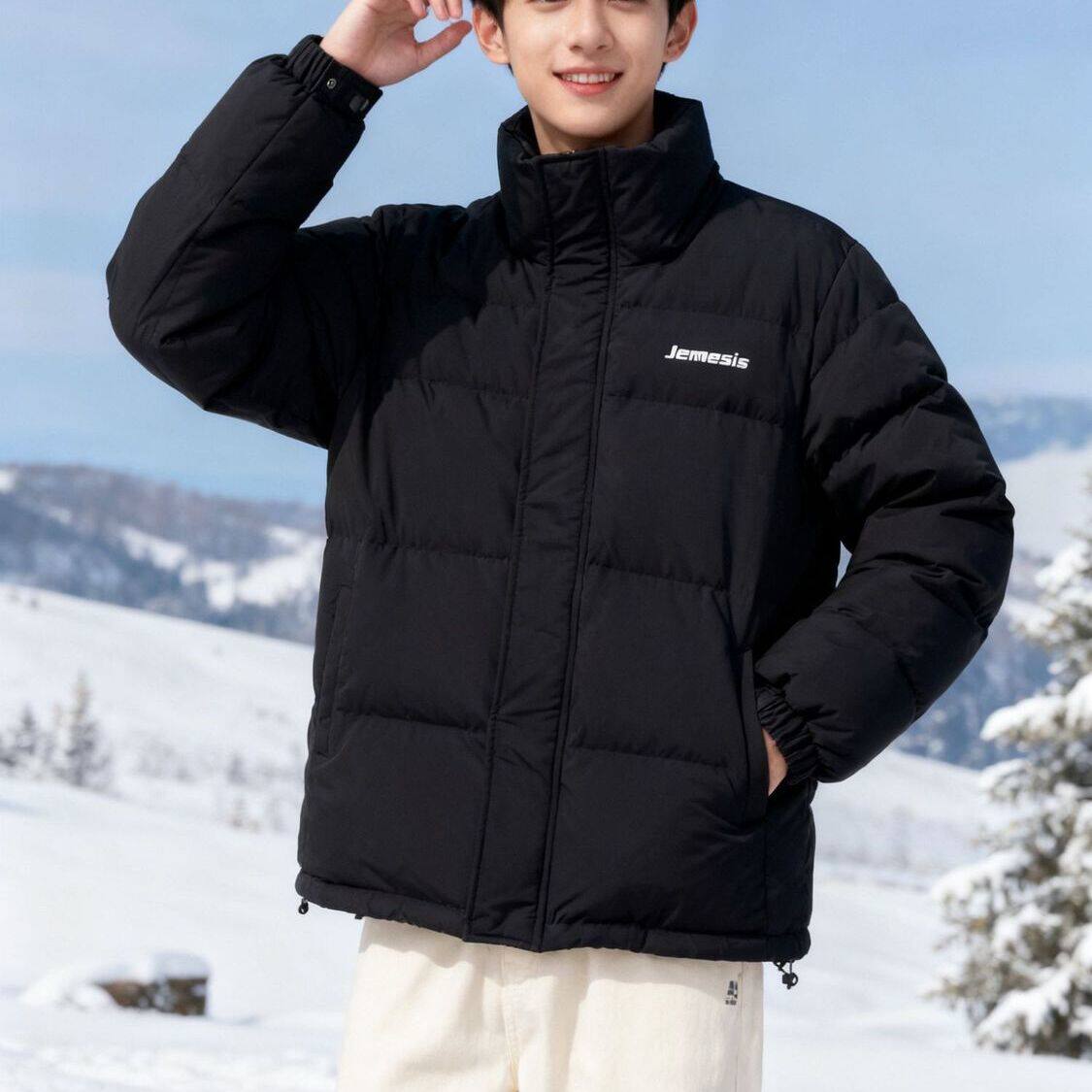 冬季男装新款羽绒服立领短款宽松加厚白鸭绒保暖韩版面包服外套潮