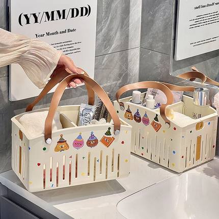 ins多巴胺手提宿舍洗澡篮卫生间化妆洗漱洗浴大容量收纳筐镂空