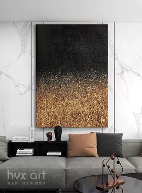 HYX.手绘油画《黑夜金辰》黑色高级感抽象画轻奢装饰画客厅肌理画