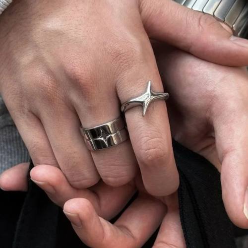 Fashion Retro Silver Color Cross Star Rings for Women Men Pu