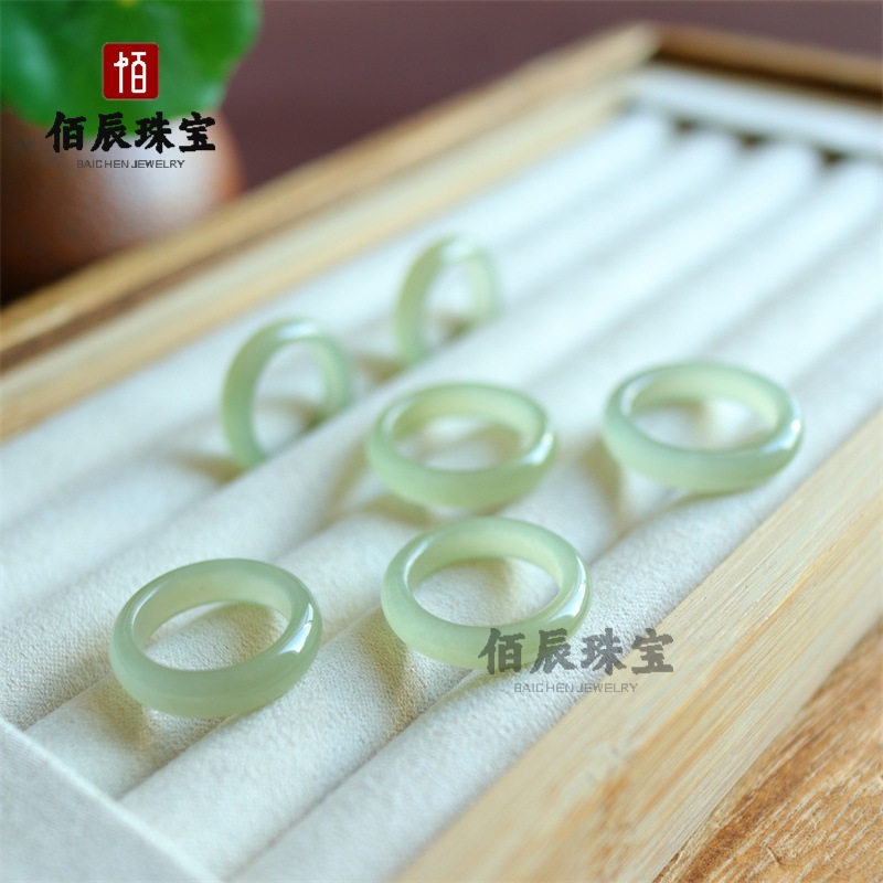 天然和田玉戒圈高冰种蓝水翡翠戒指飘花玉戒指情侣款玉石戒圈女
