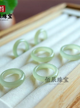 天然和田玉戒圈高冰种蓝水翡翠戒指飘花玉戒指情侣款玉石戒圈女