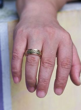 黄铜大戒指纯红铜黄铜男士戒指实心铜戒子男女同款磁疗缓解疲劳指