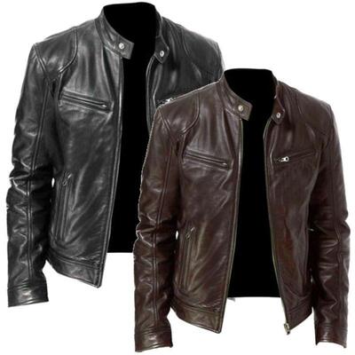 Men's Black Genuine Lambskin Leather Biker Jacket VINTAGE
