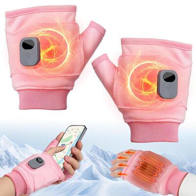 Heated Fingerless Gloves Pink Black Rechargeable Smart