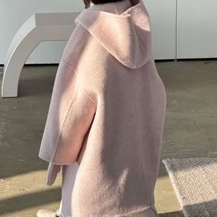 女童双面羊绒大衣2025秋冬韩系女中大童高端粉色连帽羊毛妮子大衣