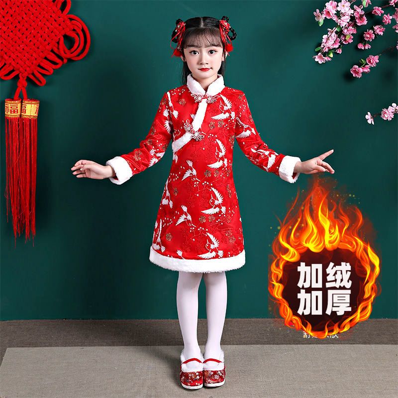 汉服女童唐装拜年服儿童过年冬装旗袍秋冬季新年衣服国风裙子新款