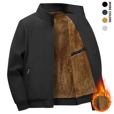 Men's Fleece Lined Thickened Jacket Winter Warmth Coat with