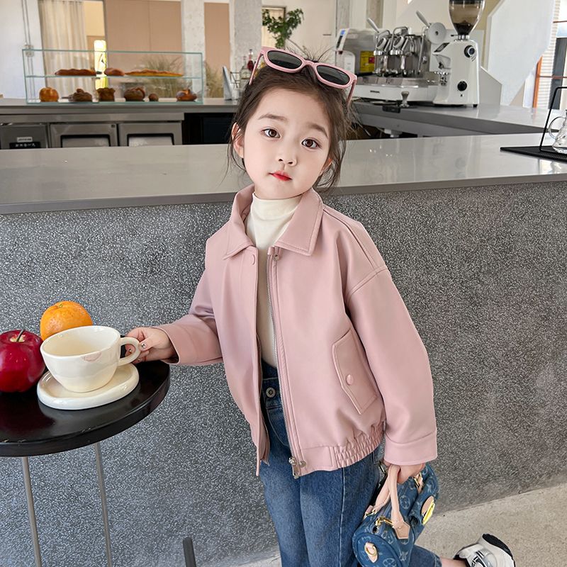 女童皮衣宝宝外套款2024儿童洋气休闲韩版夹克小女孩时髦网红春秋