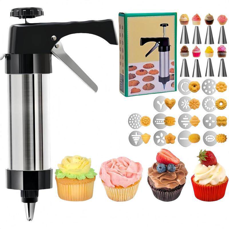 Stainless Steel Cookie Press Gun Kit with Piping