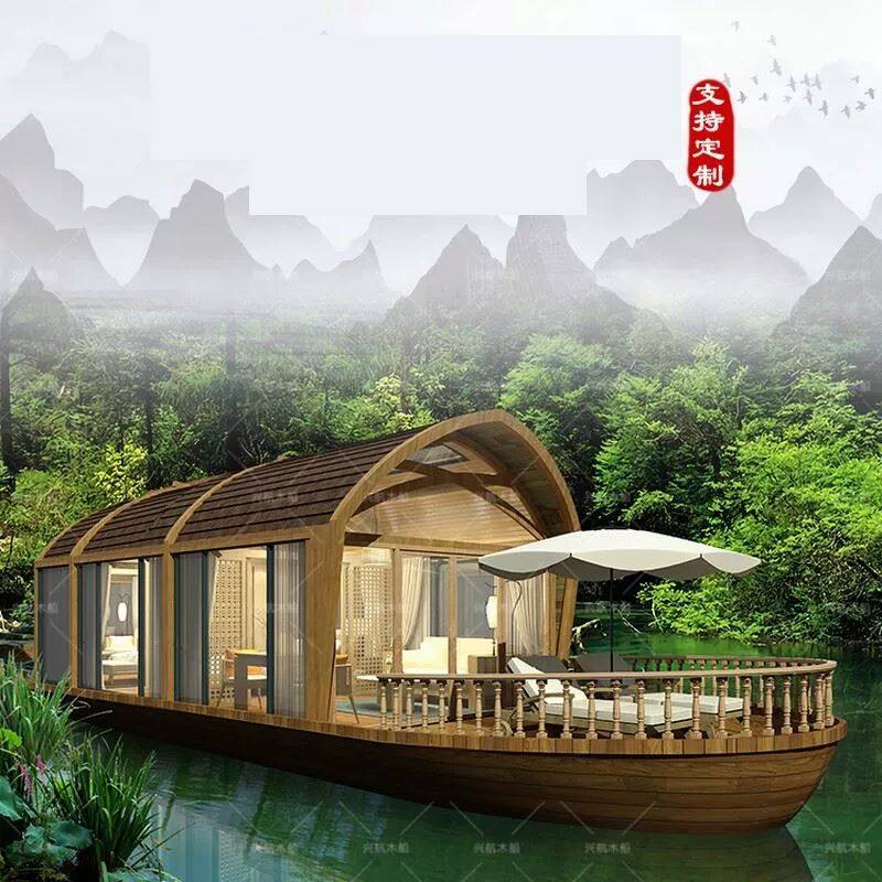 定制船屋民宿水上房船景区旅游船观光船钓鱼船休闲餐饮住宿酒店