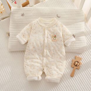 秋冬婴儿夹棉连体衣40g薄棉婴幼儿哈衣爬服加厚0-12月宝宝服饰