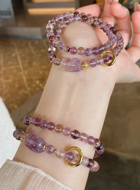 天然水晶手链紫幽灵紫水晶黄塔晶手串女新中式手串小众款