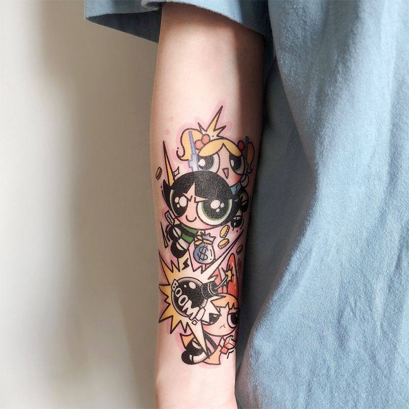 纹身贴防水男女持久仿真潮可爱卡通飞天小女警个性花臂贴纸ins风,彩妆/香水/美妆工具,身体彩妆,淘宝优惠券,粉丝福利购,淘宝优惠卷