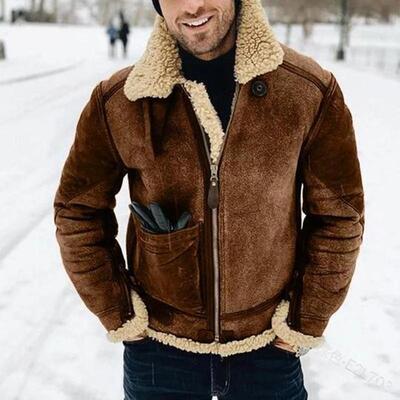 Mens Leather Bomber Jacket Warm Piolt Winter Shearling