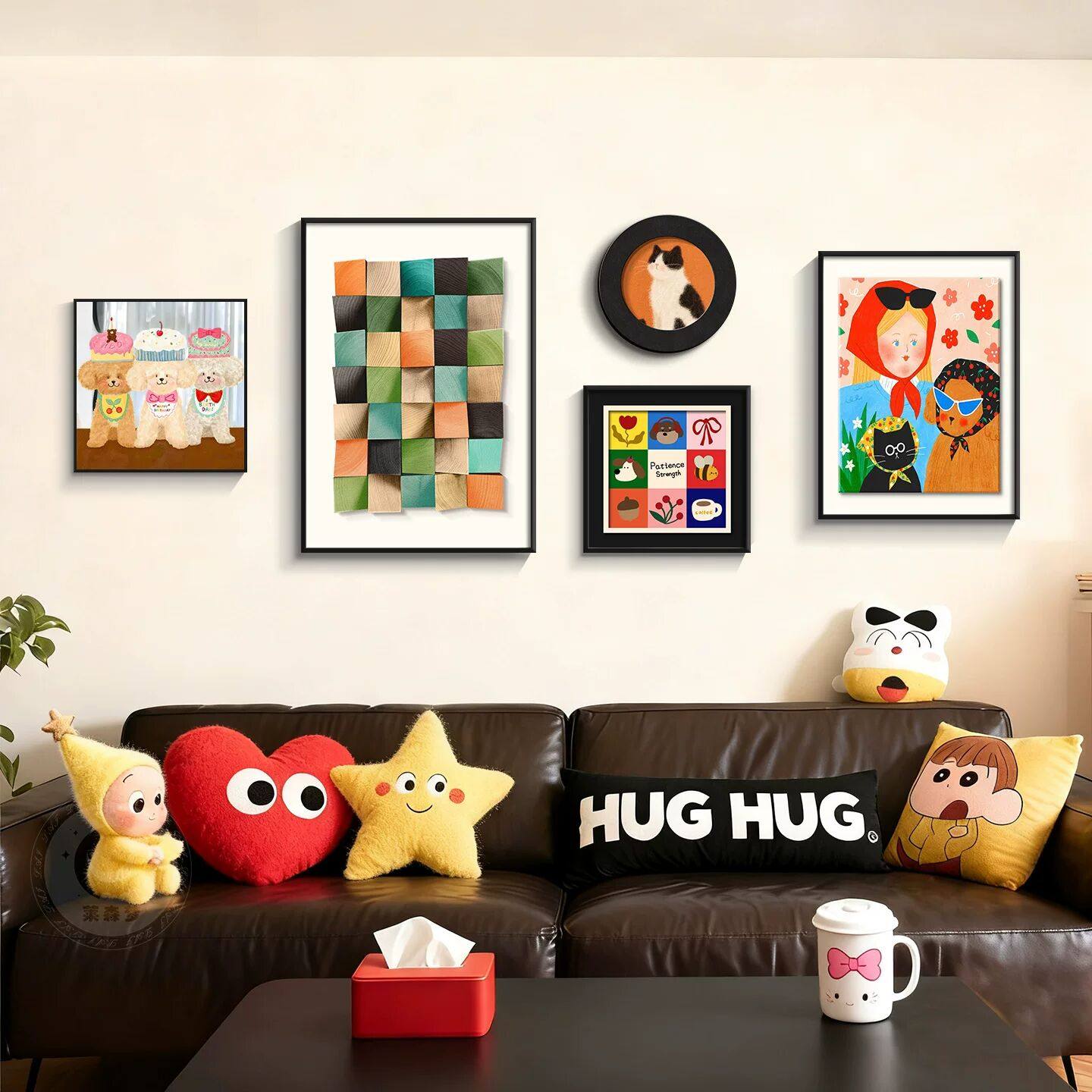 奶油风抽象艺术沙发背景墙挂画几何客厅多巴胺装饰画卧室床头壁画,家居饰品,现代装饰画,淘宝优惠券,粉丝福利购,淘宝优惠卷