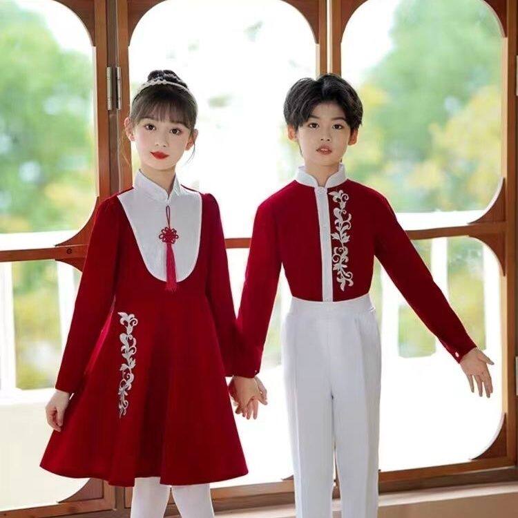 儿童大合唱演出服中国风古筝男女童礼服中小学生表演诗歌朗诵比赛