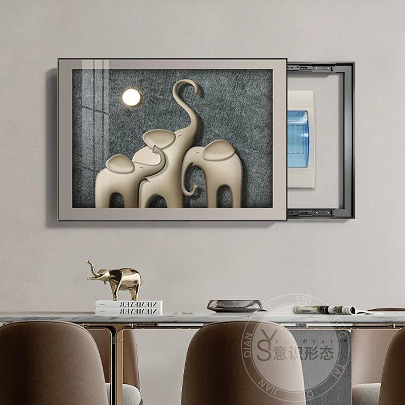 吉祥如意电表箱装饰画多媒体遮挡盒弱电源总开关强电闸配电箱挂画