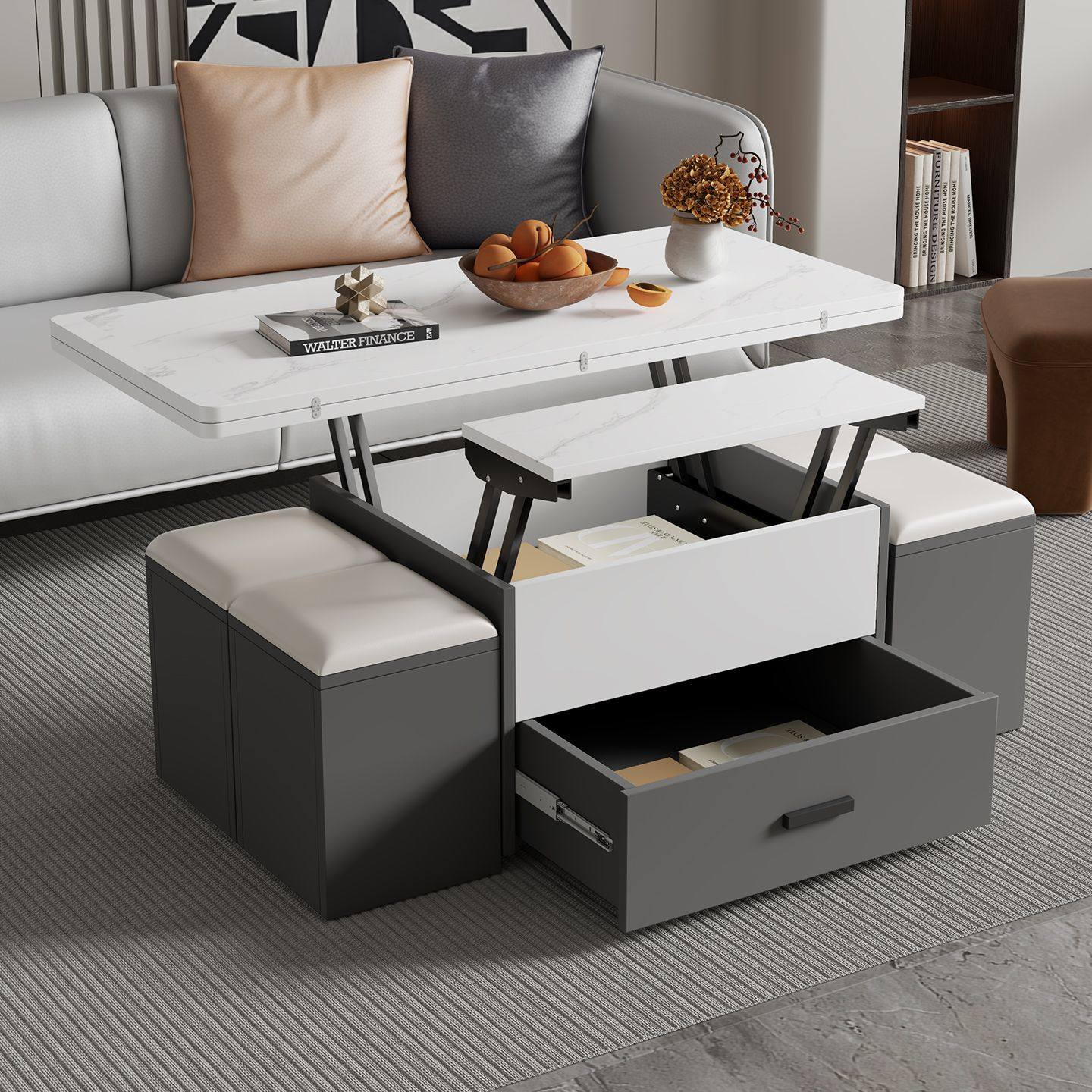 画龙茶几升降式多功能茶桌餐桌一体式小户型折叠带凳实木储物桌子,住宅家具,茶几,淘宝优惠券,粉丝福利购,淘宝优惠卷