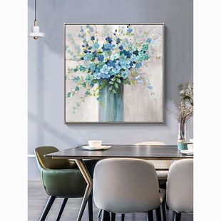 图画挂墙餐厅装饰画高档玄关客厅挂画大幅沙发背景墙轻奢画蓝色花