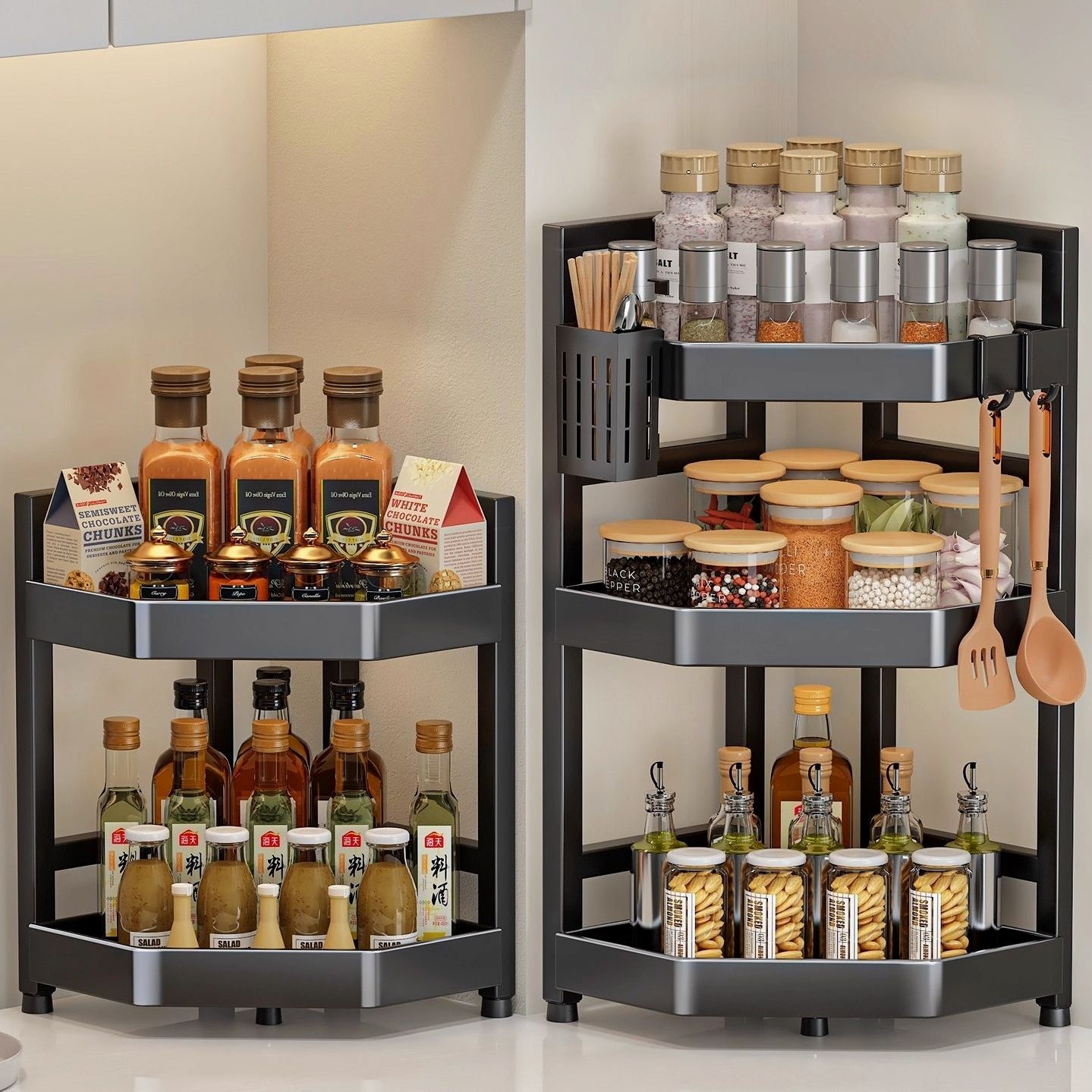 厨房置物架家用台面转角三角架子调料品盐调味罐多层调味料收纳架