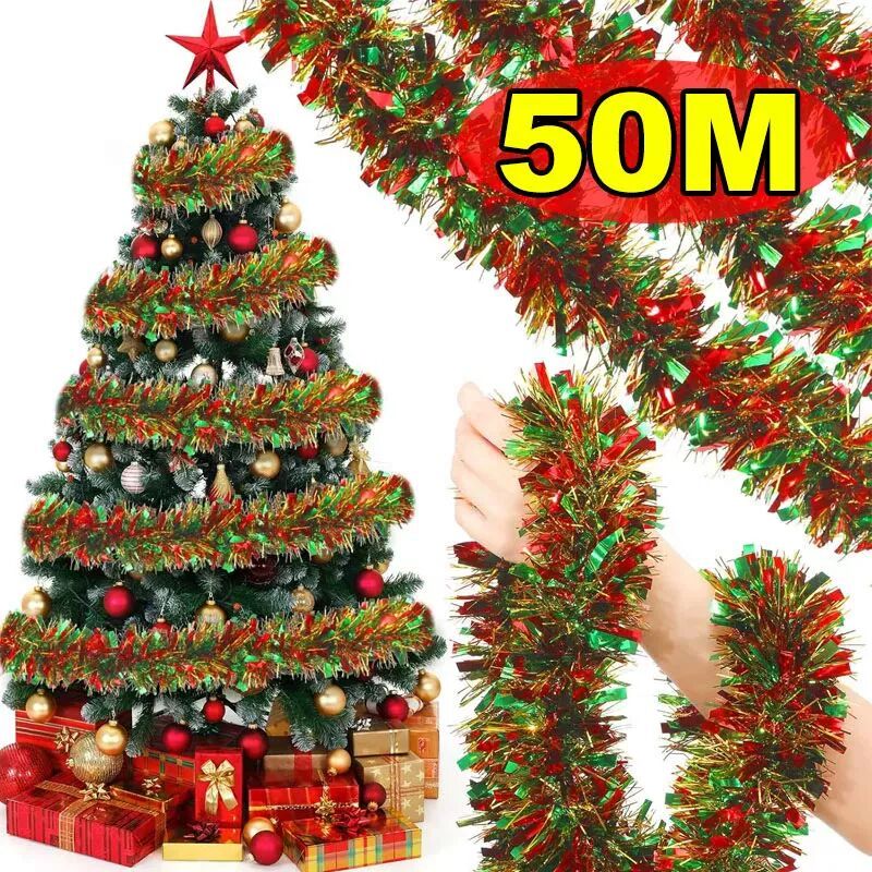 2/50M Christmas Tinsel Garlands Decoration Bar Tops Red Gree