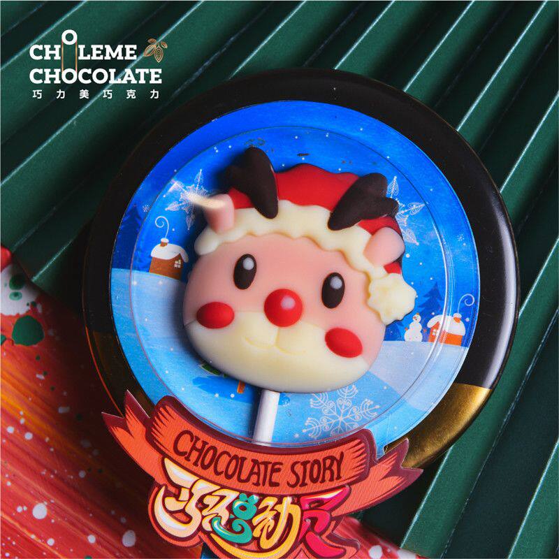 圣诞节纯可可脂巧克力棒棒糖网红圣诞老人雪人糖果平安夜休闲零食