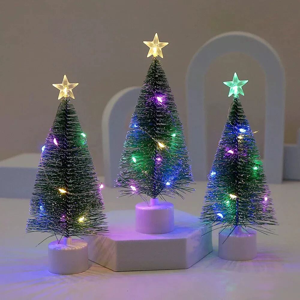 3pcs Mini Artificial Christmas Tree with Colorful LED String